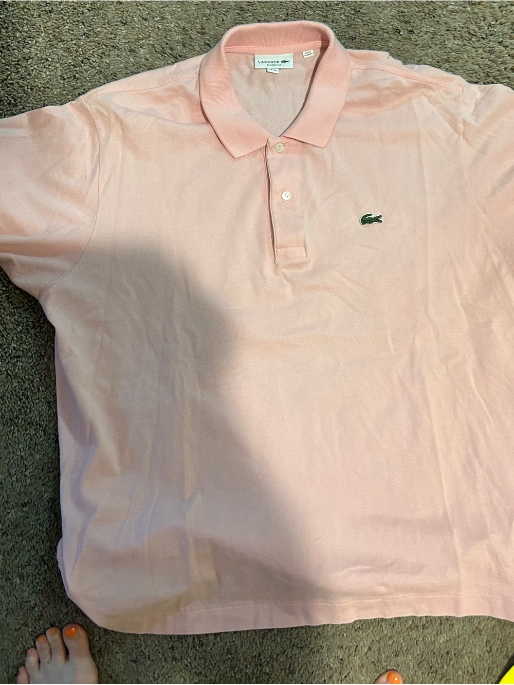 Lacoste Men's Light Pink Polo with Green Crocodile Logo